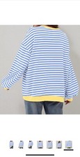 Women Oversized Striped Color Block Long Sleeve Crew Neck Sweatshirt Casual Loos