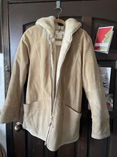 Nordstrom’s Tan Suede Look/fur Look- Reversible Jacket With Hood Medium Size