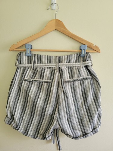 Free People High Rise Linen Blend Shorts Size 2 Black Stripe Preppy Buton Fly - Picture 2 of 12