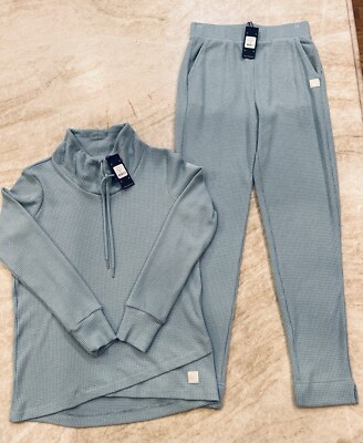 NWT 2 Pc Set Straight Down Waffle Knit Mavis Jogger Misty Top Womens S Mineral