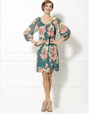 Eva Mendes Green Floral 3/4 Sleeve Chiffon Shift Dress Sz S | eBay Eva Mendes Green Floral 3/4 Sleeve Chiffon Shift Dress Sz S | eBay
