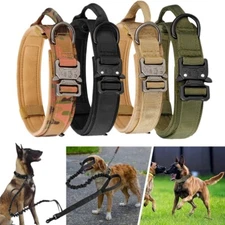 Tactical Dog Collar w/ Handle +Leash Heavy Duty Military Service Canine Training