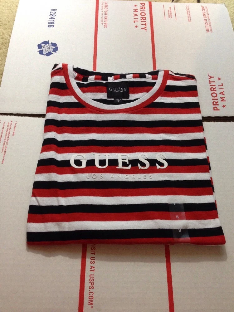 NEW With Guess Los Angeles Tilden Red White Stripe T Shirt S | eBay