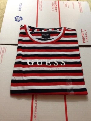 NEW With Defect Guess Los Angeles Tilden Red White Black Stripe T Shirt Small S - Image 1 of 4