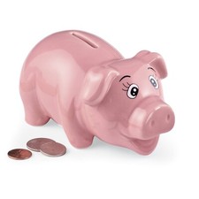 DELUXE CERAMIC HIGH-GLOSS PINK PIGGY BANK New In Box RUBBER STOPPER Pig LG 6"