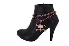 Women Rose Gold Metal Boot Chain Bracelet Shoe Skeleton Skull Charm Hot Showgirl