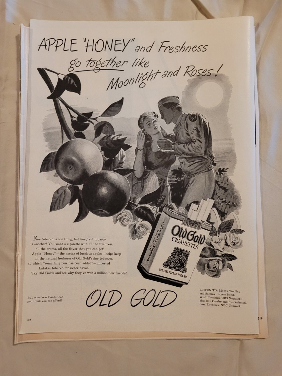 b&w cigarettes VTG 1944 Original Magazine Ad Old Gold Cigarettes BW Moonlight & Roses  Couple