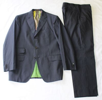 ETRO Milano PINSTRIPED SUIT Men's 42R 42 Regular EU 52 100% Cotton ITALY Black