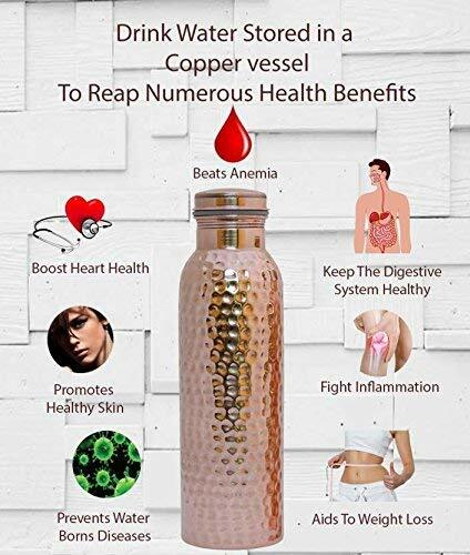 Copper Water Bottle 100% Pure Natural Ayurveda Health Benefits Pack Of 3 pcs - Picture 6 of 7