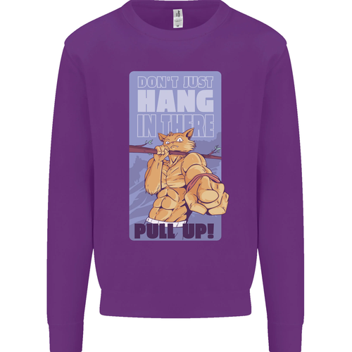 Pull Up Funny Cat Gym Training Kids Sweatshirt Jumper - Picture 21 of 97