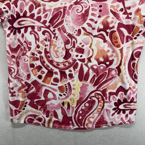 Chico’s Red Yellow Hidden Elephant Paisleys Embellished Size 1 T Shirt Top EUC - Picture 14 of 17