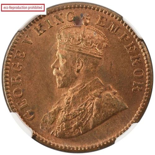 British India 1929(C) George V 1/4 anna copper coin NGC MS62RB