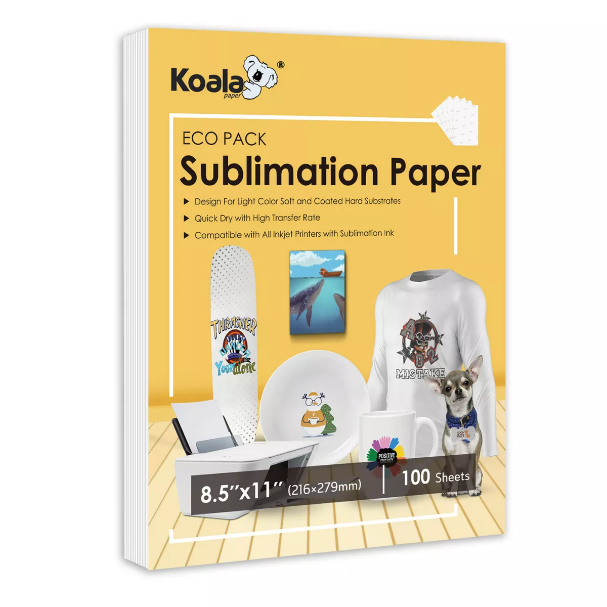 Koala Sublimation Paper 8.5x11 100 for Sublimation Printer Inkjet Heat  Transfer