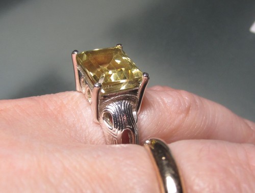 Sterling silver chunky cut lemon quartz stone ring UK N/US 6.75. Gift bag. - Picture 5 of 12
