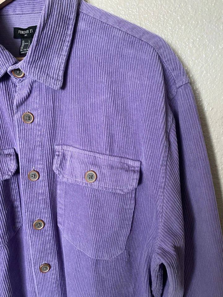 Forever 21 Men’s Corduroy Button Shirt Oversized Shacket Long Sleeve Purple L - Image 3 of 4