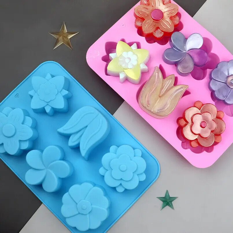 6 Cavity Flower Shaped Silicone DIY Handmade Soap Candle Cake Mold Supplies
