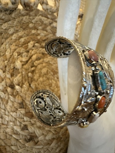 J CREW Turquoise Crackle Brown Stone Native American Cowboy Bracelet NWOT 💗229 - Bild 7 von 7