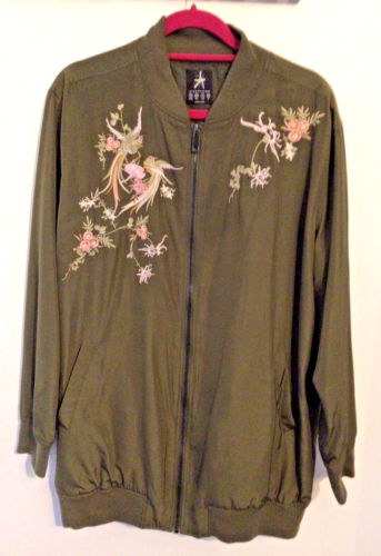 Primark Ladies Longline Khaki Embroidered Bomber Style Jacket Size 18