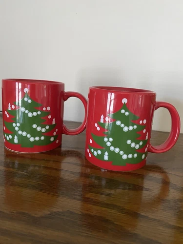Vintage WAECHTERSBACH Christmas Tree Mugs Cups Set of 2 Germany Red