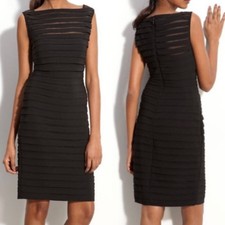 Adrianna Papell NEW Black Shutter Pleat Midi Dress Sleeveless Cocktail Size 10