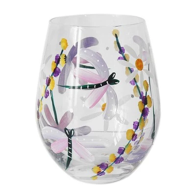 LESSER & PAVEY Stemless Pink Gin Glass Lynsey Johnstone Dragonflies & Daises Wine Garden Theme