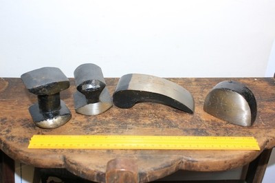 4 Vintage auto body dolly hammer tool heel wedge utility railroad dollies comma