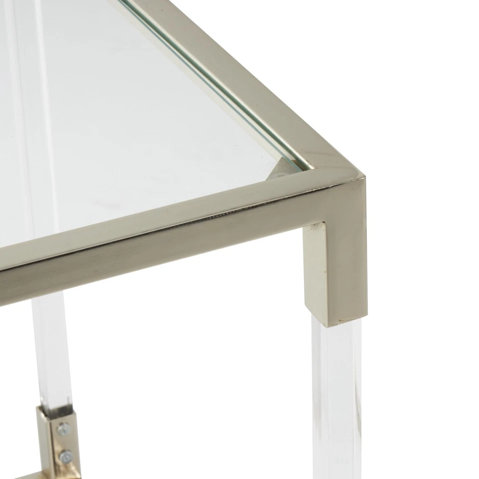 Mesa auxiliar de plástico acrílico con forma de cubo con marco plateado... Foto 4 de 4