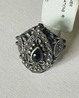 VTG Sterling Silver 925 Poison Locket Ring Teardrop Onyx 10 Grams APRX Size 6.5