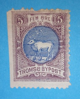 1892 Tromso Norway Reindeer 5 Ore Local Bypost S/A#color undetermined unused