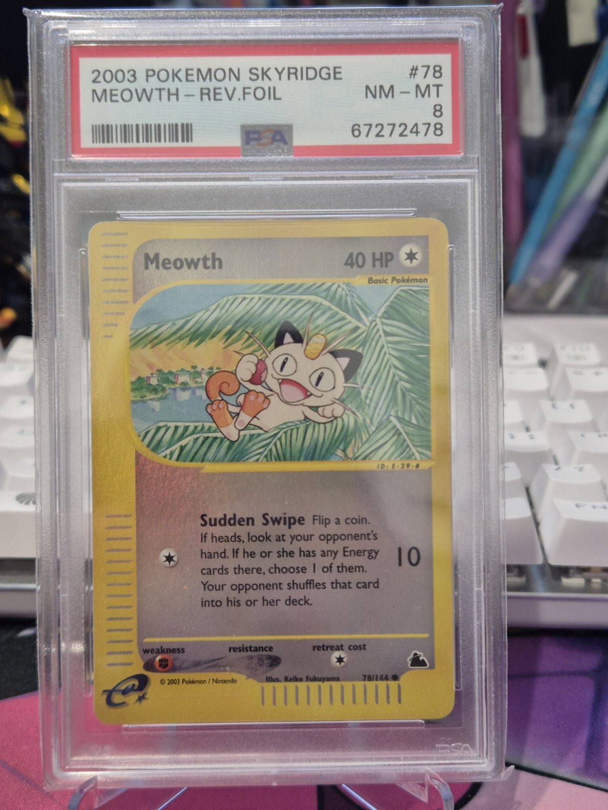Meowth 78/144 Skyridge Reverse Holo - PSA 8 - Aus Seller