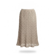 Crochet Beige Cotton Womens Skirt Lined Hand Wash Elastic Waist Philippine Sz 10
