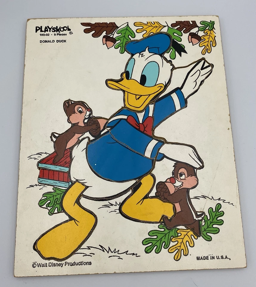 Lote de 2 rompecabezas de madera vintage Playskool Disney Mickey & Donald Chip & Dale Foto 2 de 4