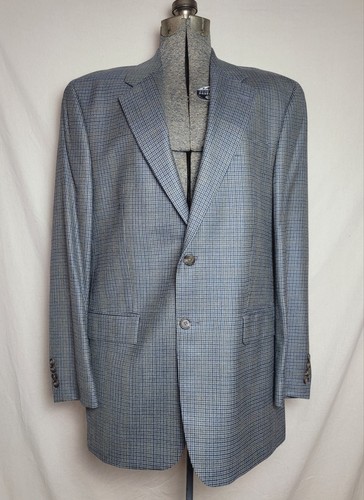 Vintage Ralph Lauren Blazer Mens 40 L Blue Brown Silk Wool Chaps Houndtooth - Picture 1 of 15