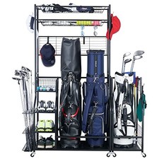 Golf Bag Storage Garage Organizer,2 Golf Bags Black with extra golf rack