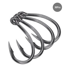 (6)30pcs Perforated Barbed Carbon Steel Hook Fishhook For Sea Fishin LW