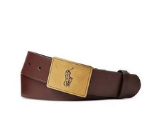 Polo Ralph Lauren Men's Pony Logo Plaque Leather Belt Brown Size 34/85