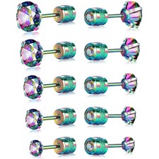 5 Pairs Hypoallergenic Titanium Stud Earrings with Sparkling Cubic Zirconia