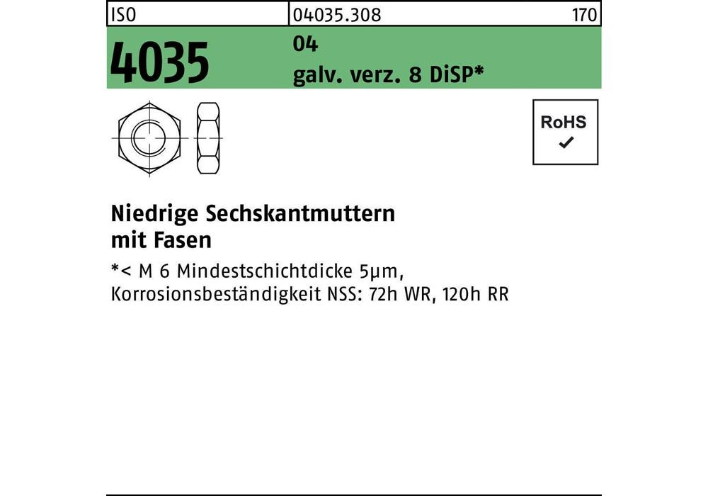 Устройство для измерения давления ISO 4035 niedrig m.Fasen M 6 Automaten Stahl galv. ver...