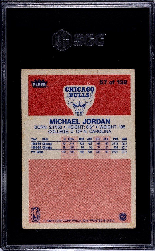 1986-87 Fleer Michael Jordan Rookie RC #57 Bulls SGC 1.5 view 3