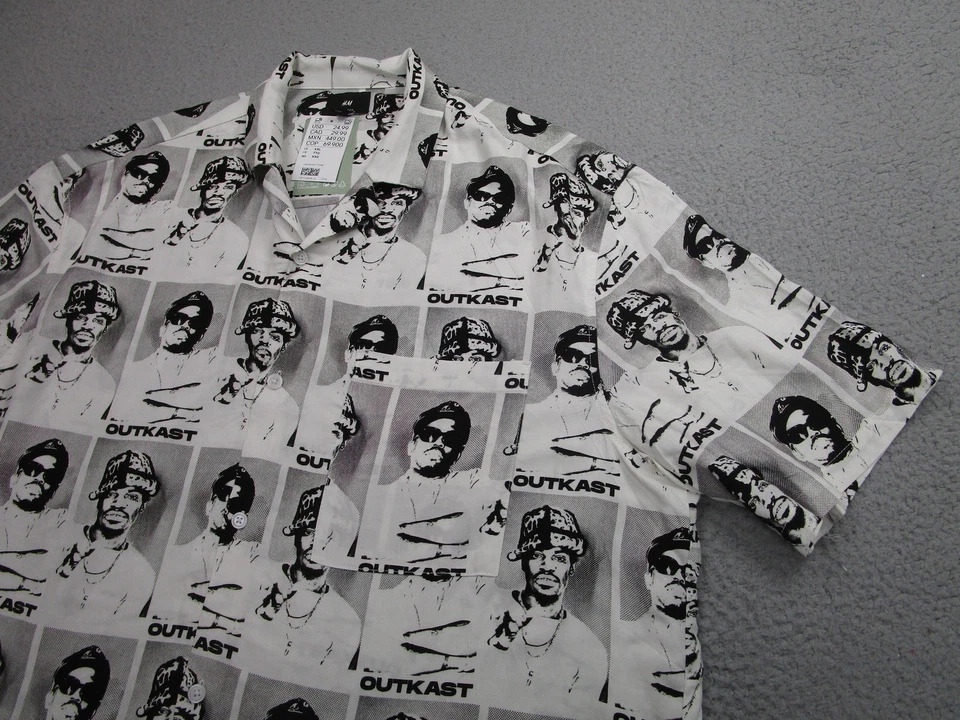 Outkast Shirt Mens XXL Black White H&M Relaxed Fit Button Front Graphic Allover - Image 2 of 4