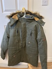 Men’s Khaki Green Fur lined Jacket, Size L