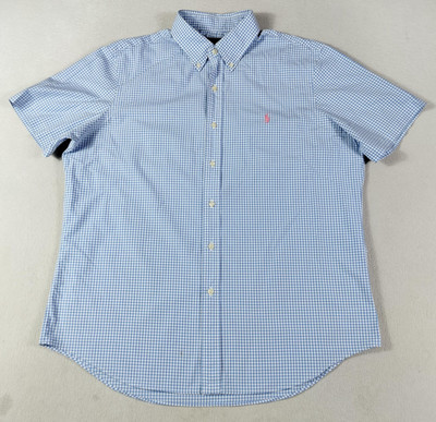 Ralph Lauren Shirt Mens Large Blue Gingham Check Short Sleeve Button Down Casual