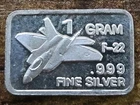 1 gram bar Lockheed Martin Air Force F-22 Raptor silver bullion .999 fine silver