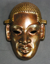 MESSING Wandbüste MASKE  Relief  KOPF handgetrieben  HAGENAUER STIL  um 1950