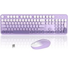Colorful Wireless Keyboard and Combo, 2.4GHz Wireless Cute Round Keycaps Keyb...