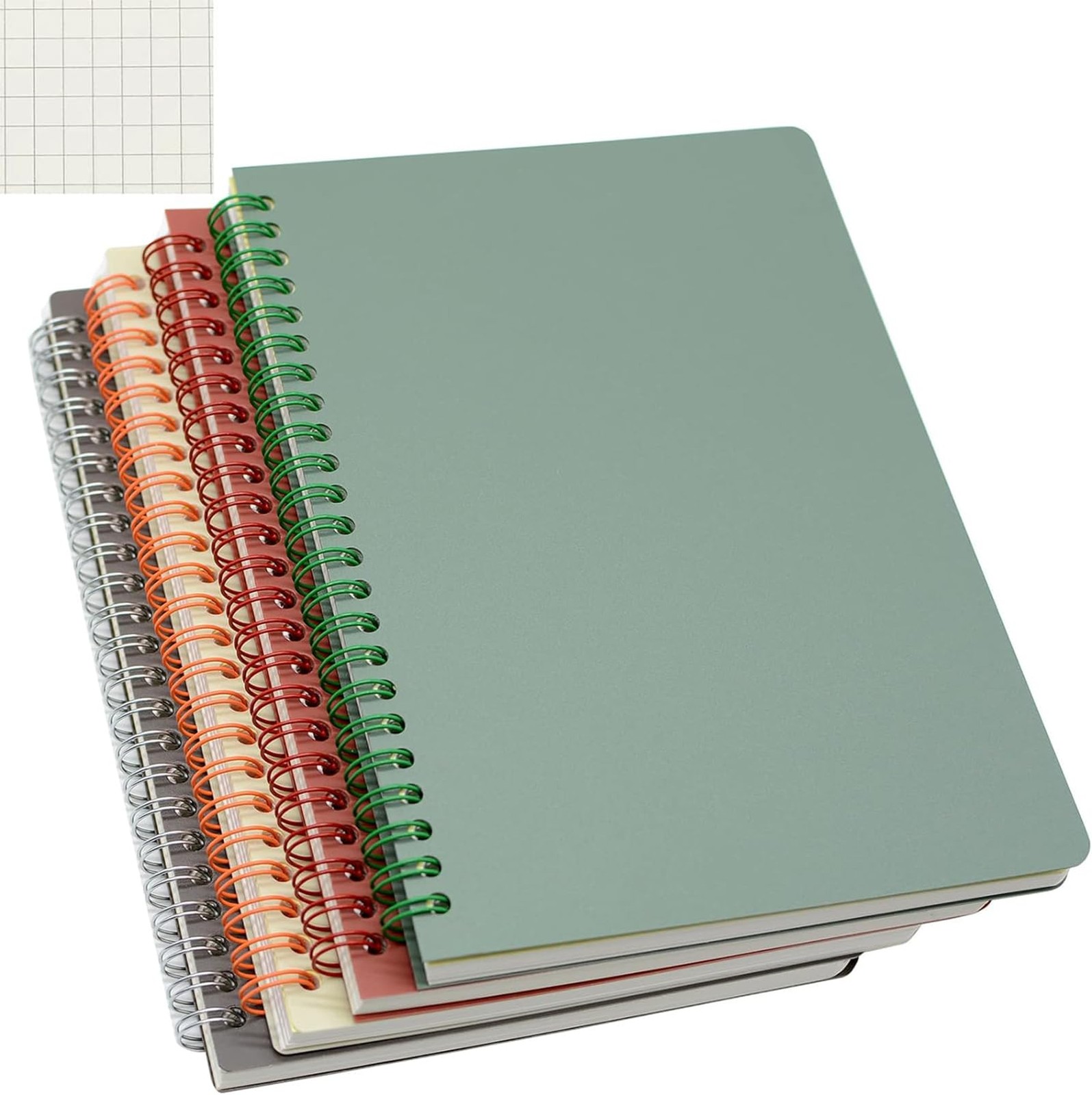 Yansanido Spiral Notebook, 4 Pcs A5 Thick Plastic Hardcover Graph Paper 4 Col...