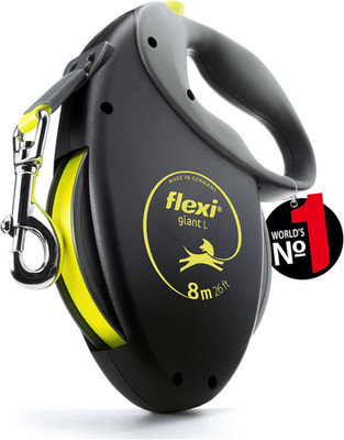 Flexi  Giant L | 8M Gurt Roll-Leine Für Hunde Bis 50 Kg | Schwarz/Neon-Gelb | Au