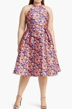 Plus Size Halter Neck Abstract Print Midi Dress in Blue – Chi Chi LDN, SIZE 16