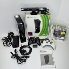 Xbox 360 S Console 250GB w/ Box -2 Controllers - 10 Games  Kinect - Tested -