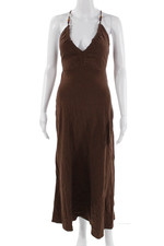 Zara Women Maxi Sundress Brown V-Neck Sleeveless Drawstring Size S
